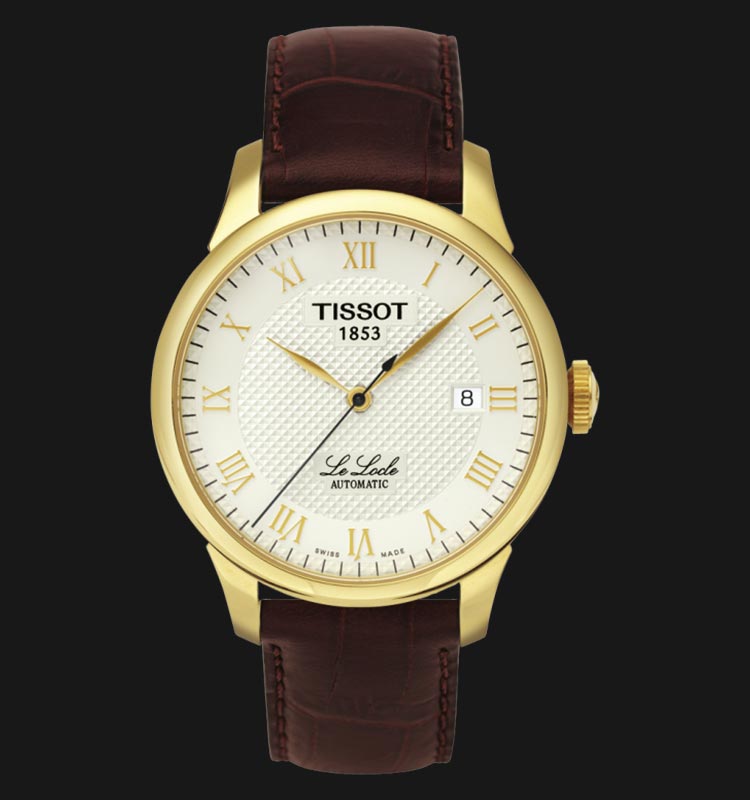 Tissot Le Locle Automatic Gold Dial Brown Leather Strap Watch For Men - T41.5.413.73