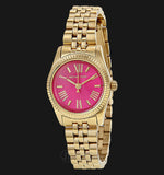 Michael Kors Lexington Quartz Pink Dial Gold Steel Strap Watch For Women - MK3270