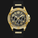 Guess Frontier Crystals Black Dial Black Silicone Strap Watch For Men - W1132G1