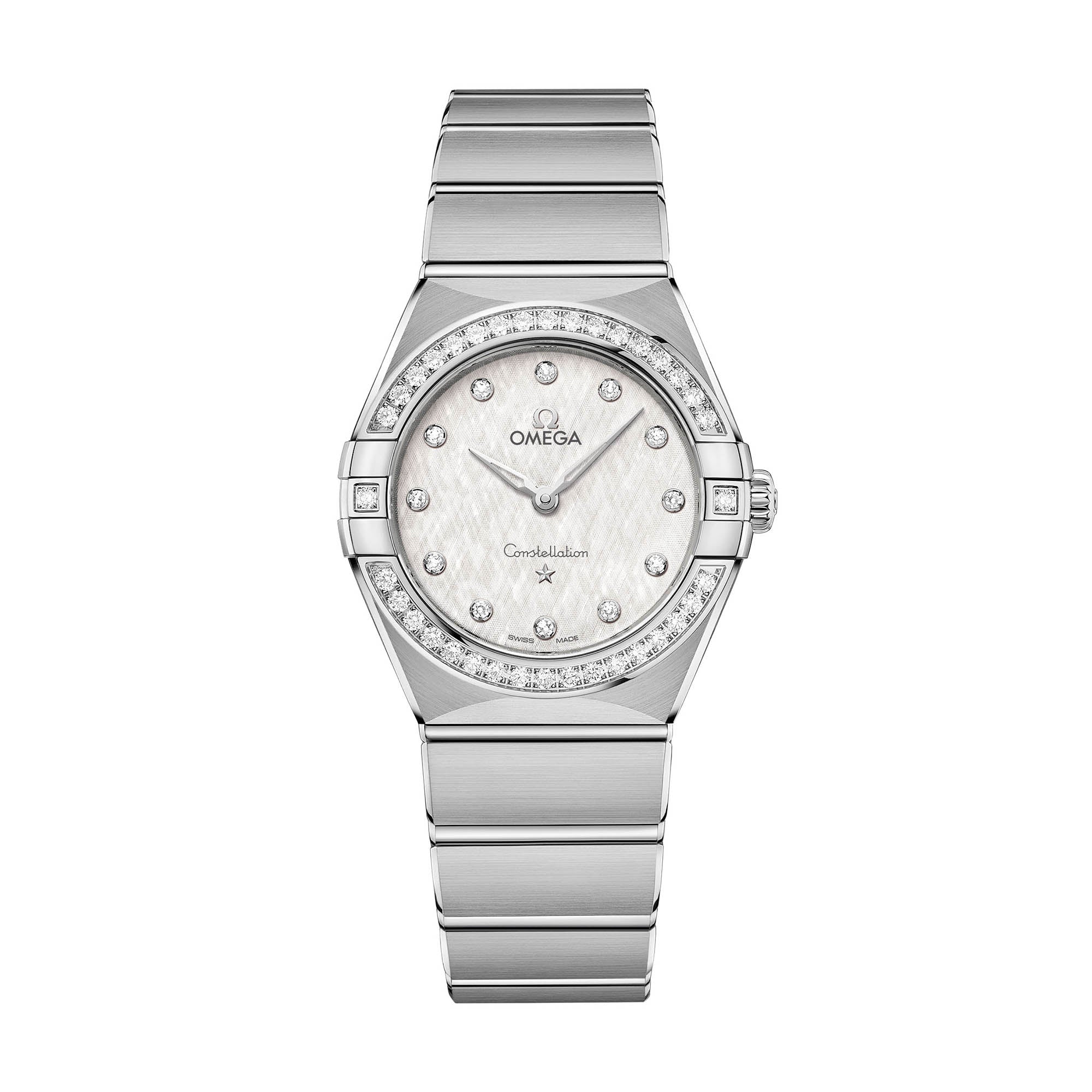 Omega Constellation Manhattan Quartz Diamonds Mother of Pearl Dial Silver Steel Strap Watch for Women - 131.15.25.60.55.001