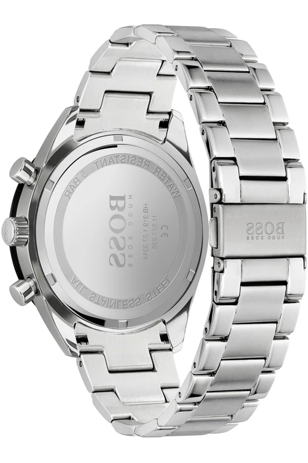 Hugo Boss Santiago Black Dial Silver Steel Strap Watch for Men - 1513862