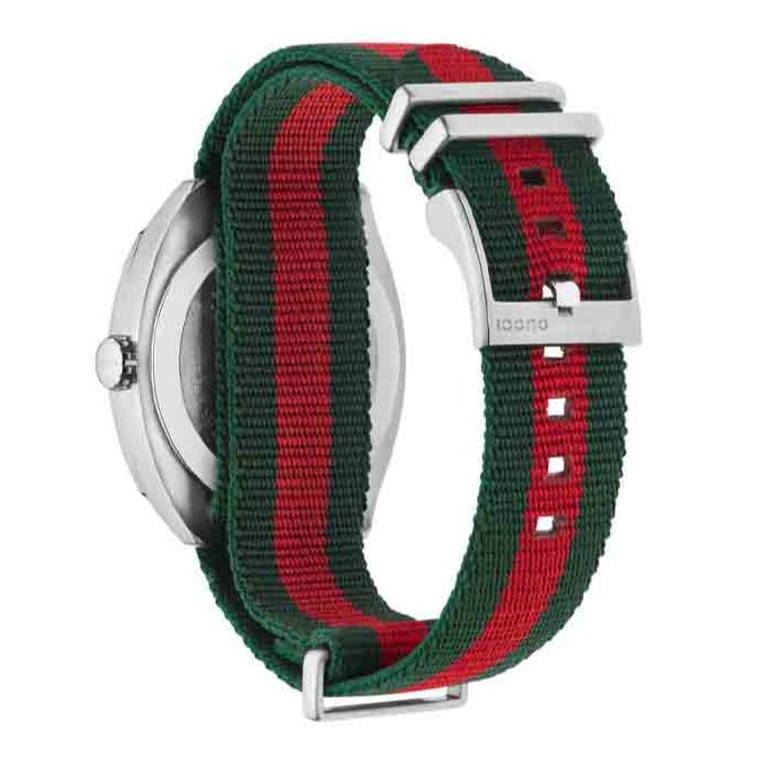 Gucci GG2570 Quartz Black Dial Green & Red Nylon Strap Watch For Men - YA142305