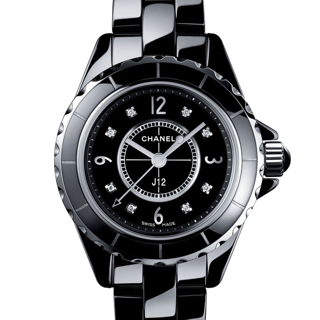 Chanel J12 Diamonds Black Dial Black Steel Strap Watch for Women - J12 H2569
