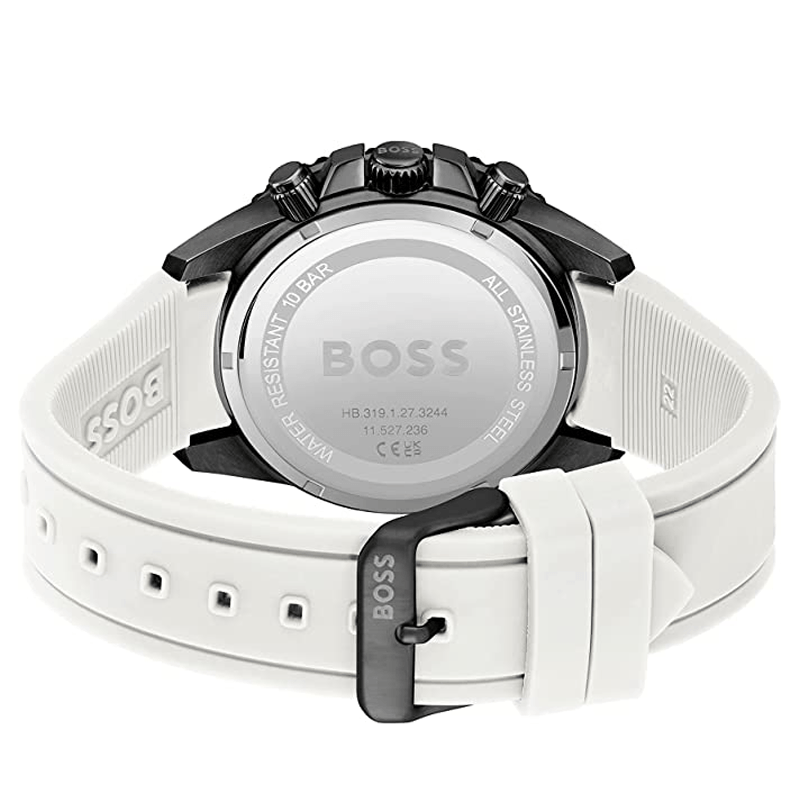 Hugo Boss Admiral Chronograph Black Dial White Rubber Strap Watch for Men - 1513966