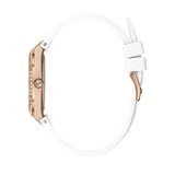 Guess Cosmo Diamonds Silver Dial White Rubber Strap Watch for Women - GW0034L2