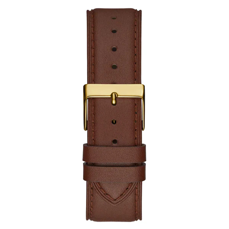 Guess Multifunction Chronograph Gold Dial Brown Leather Strap Watch For Men - GW0389G5