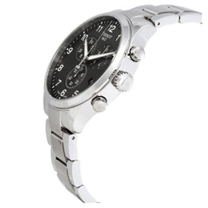 Tissot T Classic Chrono XL Black Dial Silver Steel Strap Watch For Men - T116.617.11.057.01