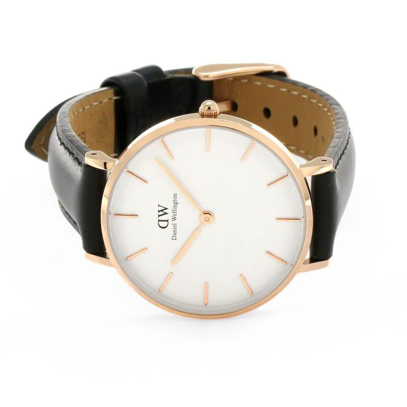 Daniel Wellington Petite Sheffield White Dial Black Leather Strap Watch For Women - DW00100174