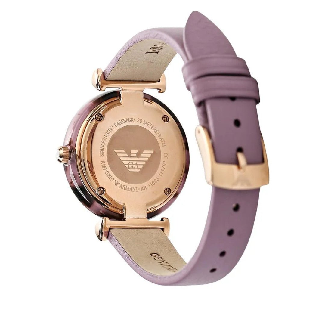 Emporio Armani Gianni Mother of Pearl Dial Purple Leather Strap Watch For Women - AR11003
