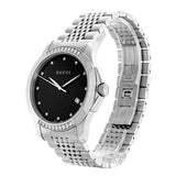 Gucci G Timeless Diamonds Black Dial Silver Steel Strap Watch For Women - YA126408