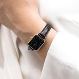 Daniel Wellington Quadro Sheffield Black Dial Black Leather Strap Watch For Women - DW00100435