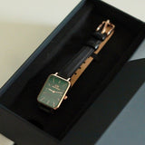 Daniel Wellington Quadro Pressed Sheffield Green Dial Black Leather Strap Watch For Women - DW00100439