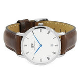 Daniel Wellington Dapper Bristol White Dial Brown Leather Strap Watch For Women - DW00100098