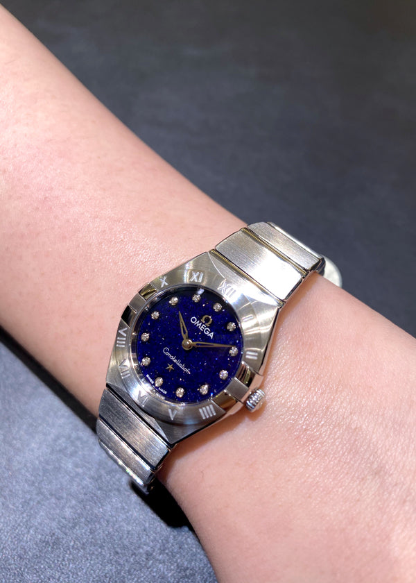 Omega Constellation Manhattan Quartz Diamonds Blue Dial Silver Steel Strap Watch for Women - 131.10.25.60.53.001