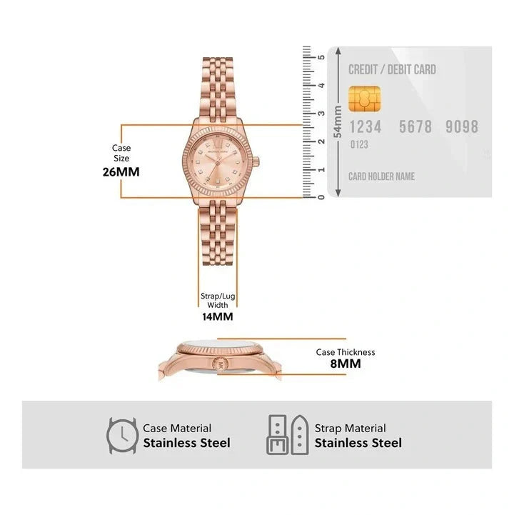 Michael Kors Lexington Three Hand Rose Gold Dial Rose Gold Steel Strap Watch For Women - MK4739