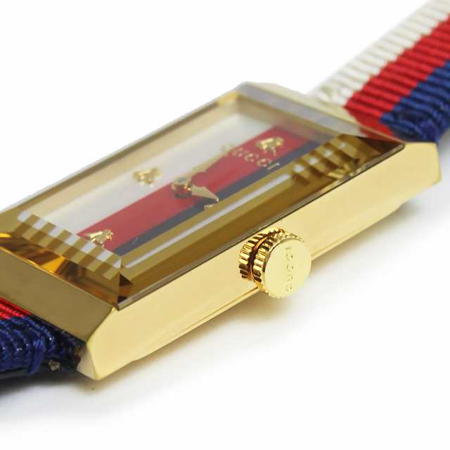 Gucci G-Frame Mother of Pearl Dial White Blue Red Nylon Strap Watch For Women - YA147405