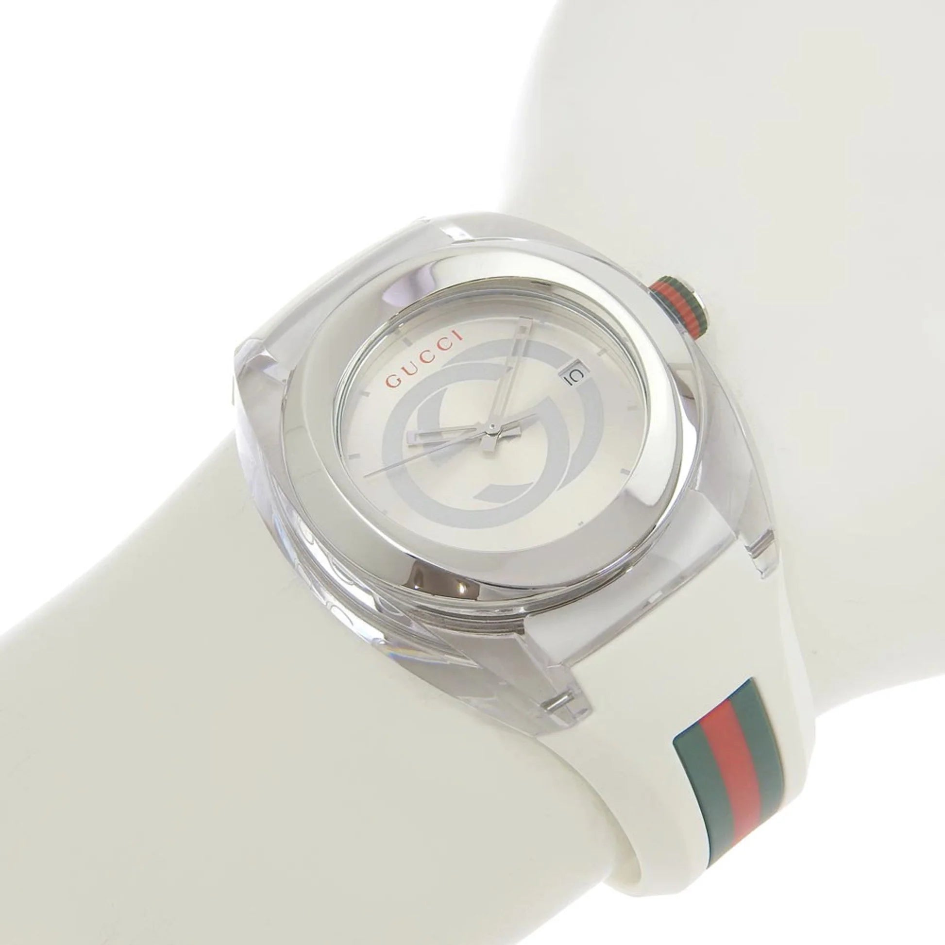 Gucci Sync XXL White Dial White Rubber Strap Watch For Men - YA137102