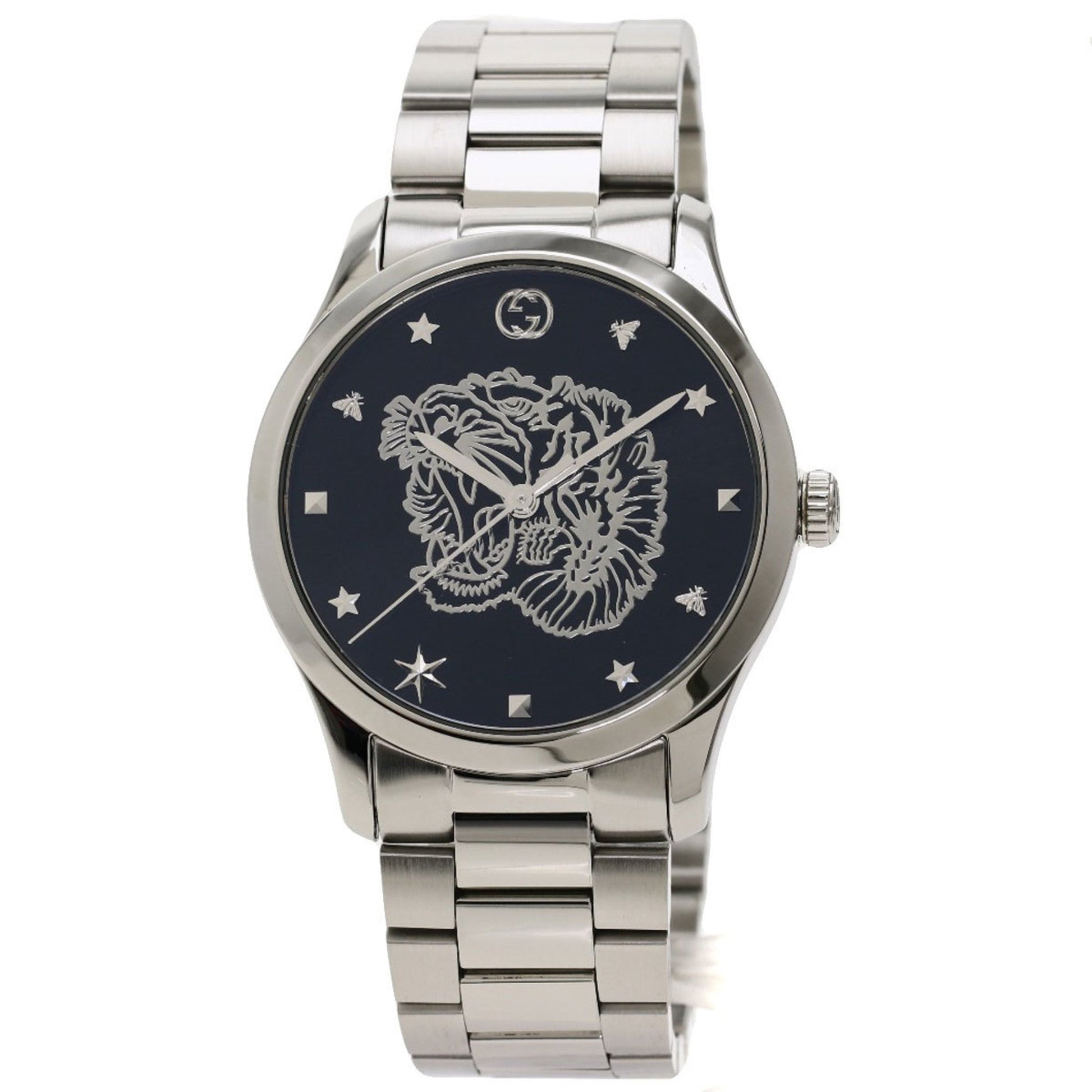 Gucci G Timeless Diamonds Black Dial Silver Steel Strap Watch For Women - YA1264125