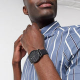 Emporio Armani Classic Black Dial Black Leather Strap Watch For Men - AR1732