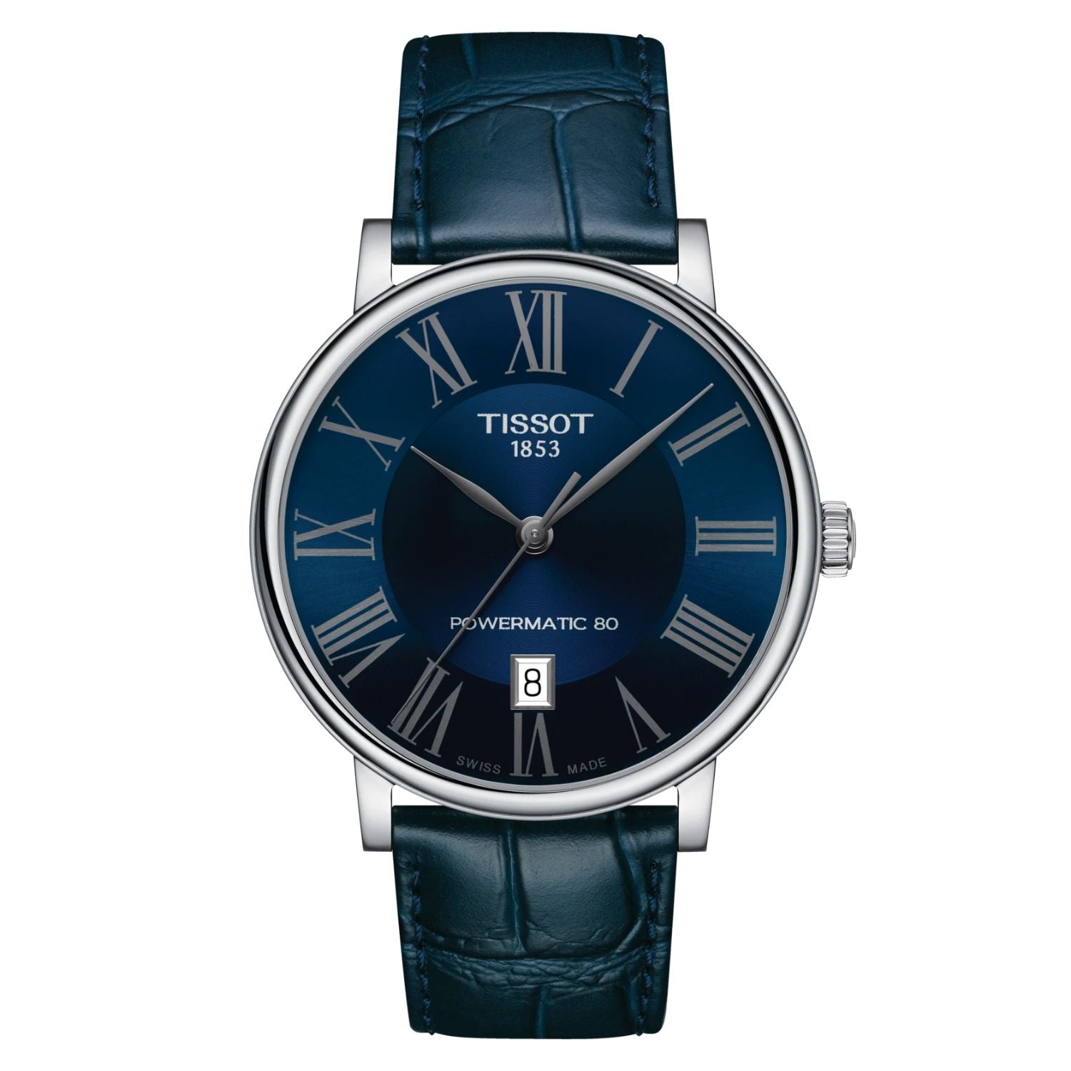 Tissot Carson Premium Powermatic 80 Blue Dial Blue Leather Strap Watch For Men - T122.407.16.043.00