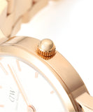 Daniel Wellington Iconic Link White Dial Rose Gold Steel Strap Watch for Women - DW00100213