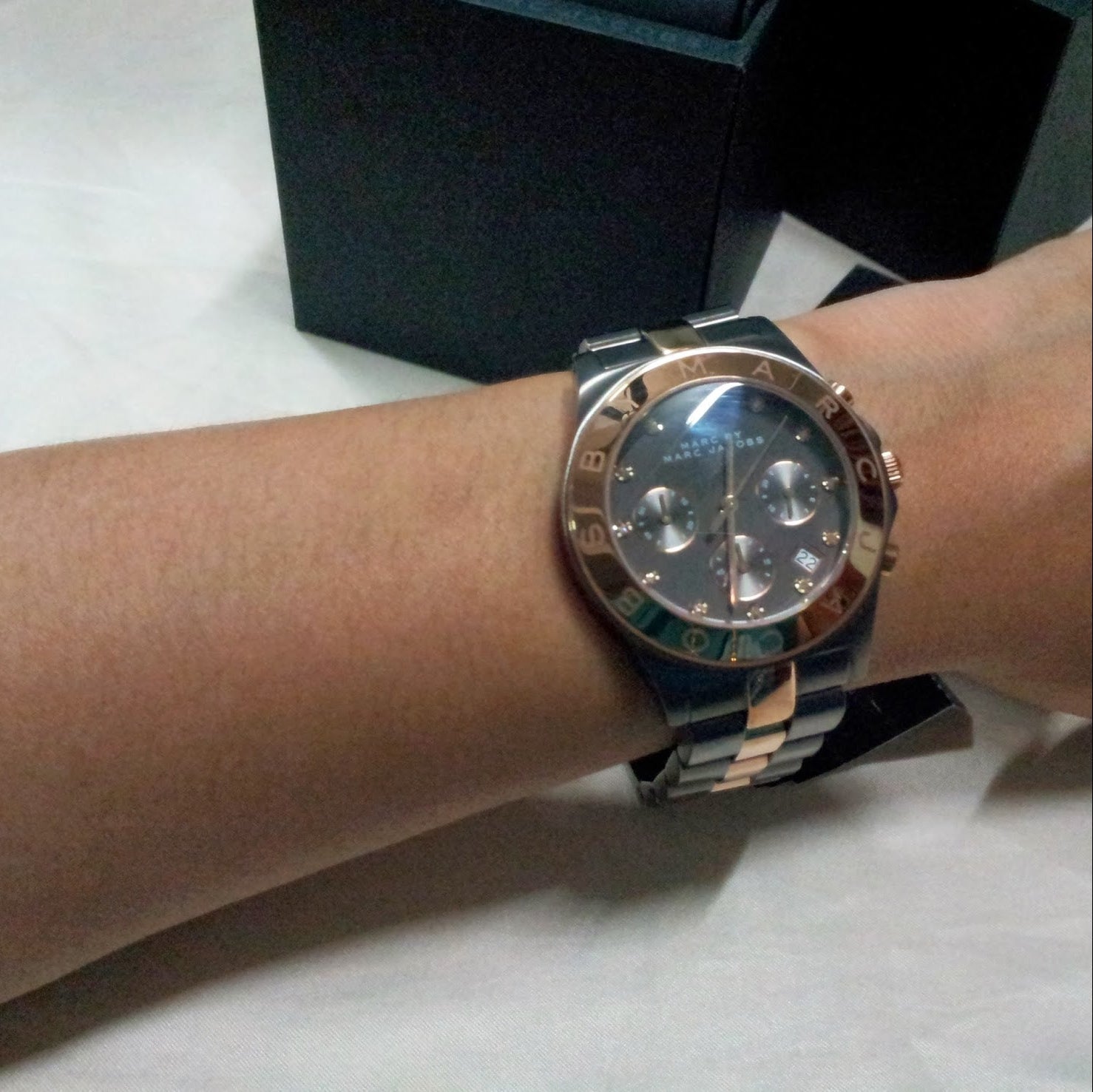 Marc Jacobs Blade Chronograph Grey Dial Two Tone Steel Strap Watch for Women - MBM8583