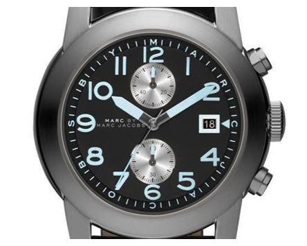 Marc Jacobs Larry Chronograph Black Dial Black Leather Strap Watch for Men - MBM5054