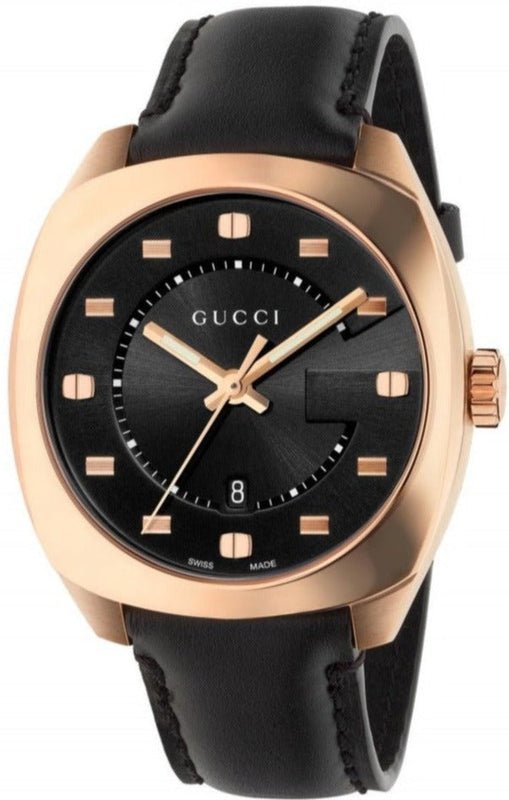 Gucci GG2570 Quartz Black Dial Black Leather Strap Watch For Men - YA142309