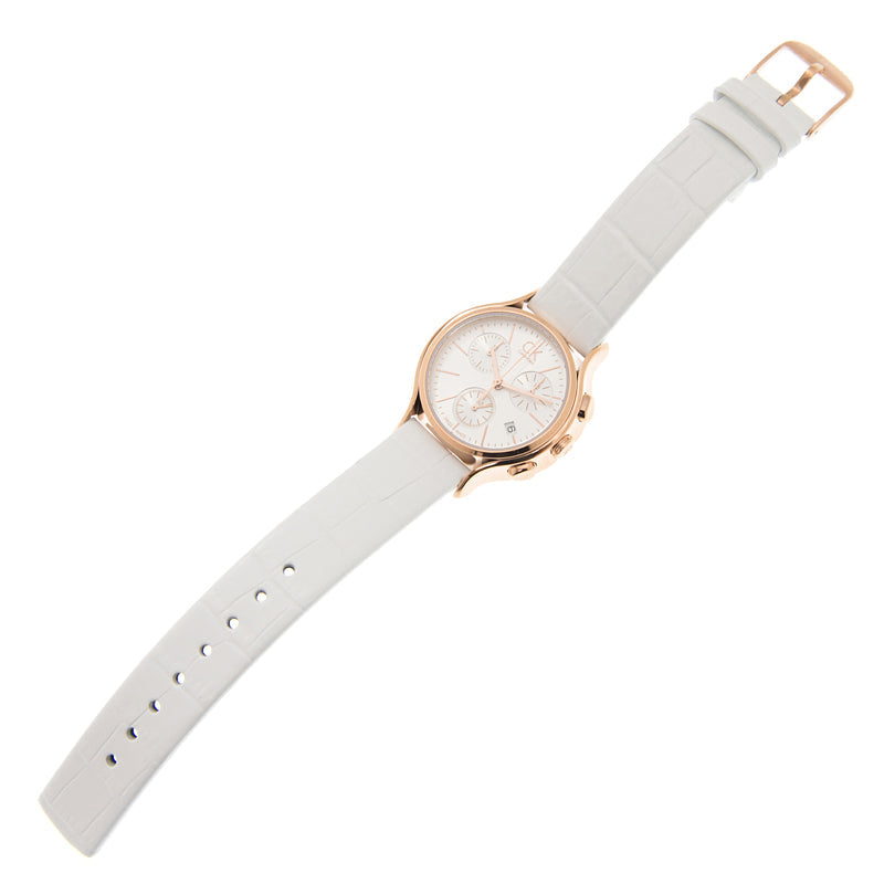 Calvin Klein Skirt Chronograph White Dial White Leather Strap Watch for Women - K2U296L6