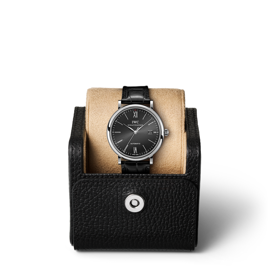 IWC Portofino Automatic Black Dial Black Leather Strap Watch for Men - IW356502