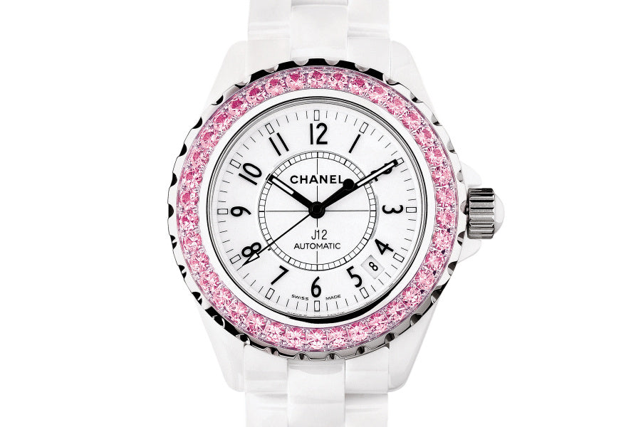 Chanel J12 Sapphire Bezel Ceramic White Dial White Steel Strap Watch for Women - J12 H2010