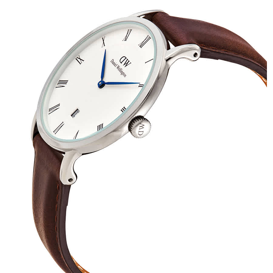 Daniel Wellington Dapper Bristol White Dial Brown Leather Strap Watch For Women - DW00100090