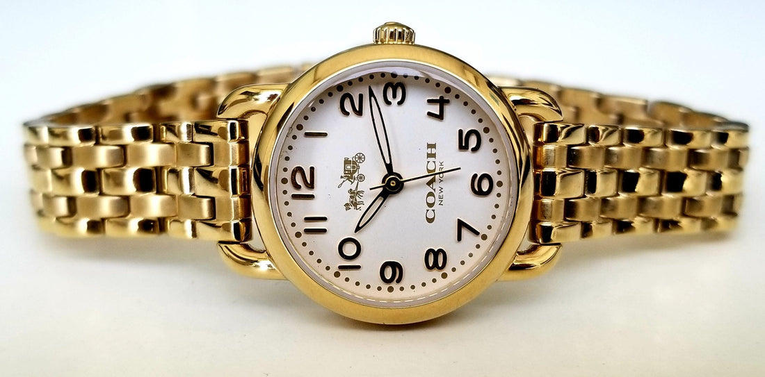 Coach Delancey White Dial Gold Steel Strap Watch for Women - 14502241