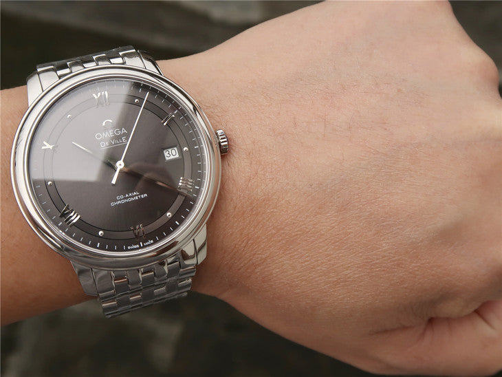 Omega De Ville Prestige Co-Axial Automatic Grey Dial Silver Steel Strap Watch for Men - 424.10.40.20.06.001