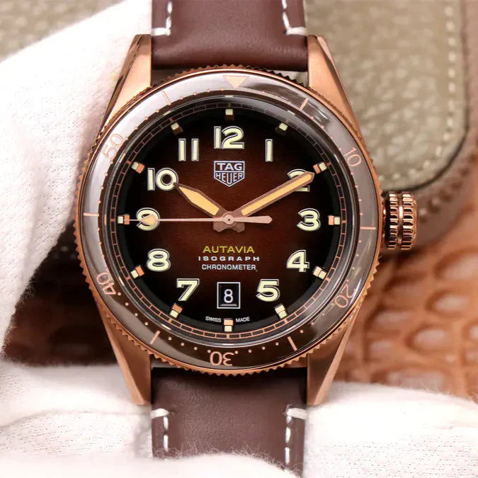 Tag Heuer Autavia 42mm Brown Dial Brown Leather Strap Watch for Men - WBE5191.FC8276