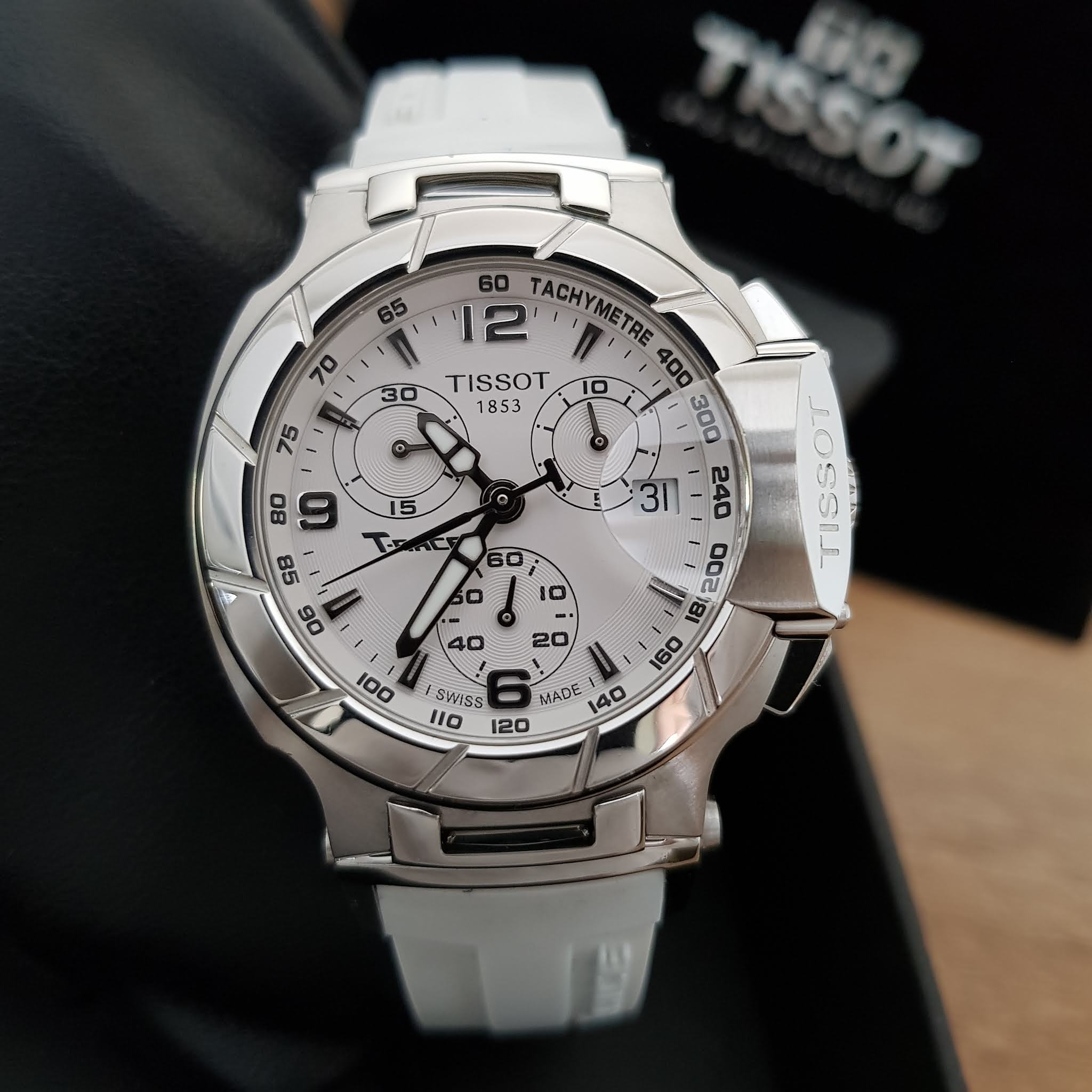 Tissot T Race Lady Chronograph White Dial White Rubber Strap Watch for Women - T048.217.17.017.00