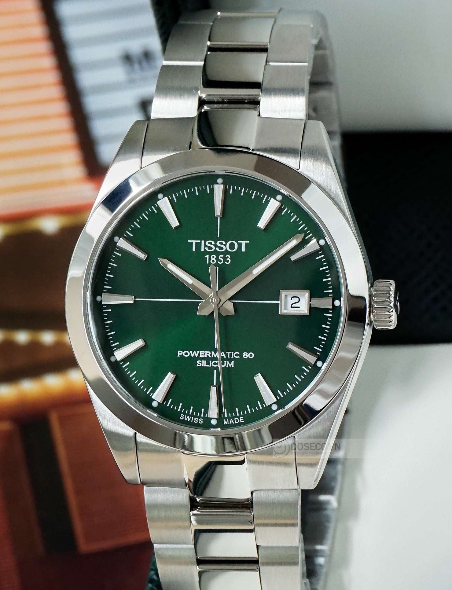 Tissot Gentleman Powermatic 80 Silicium Green Dial Silver Steel Strap Watch For Men - T127.407.11.091.01