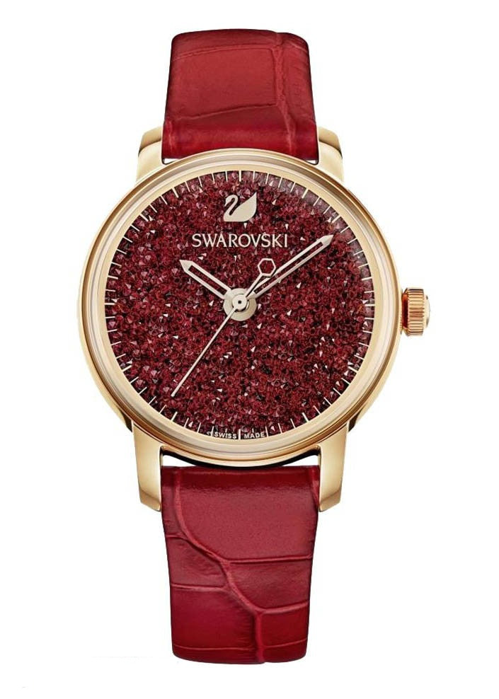 Swarovski Crystalline Hours Red Crystal Dial Red Leather Strap Watch for Women - 5295380