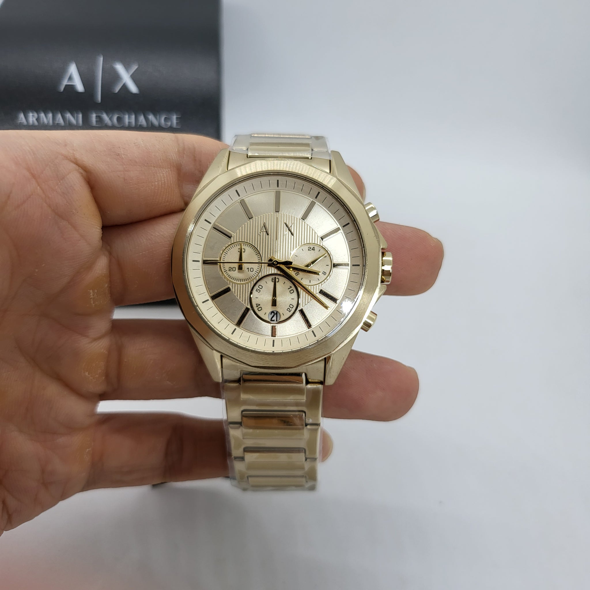 Armani Exchange Drexler Chronograph Gold Dial Gold Steel Strap Watch For Men - AX2602
