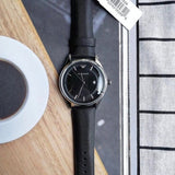 Emporio Armani Lambda Classic Quartz Black Dial Black Leather Strap Watch For Men - AR11020