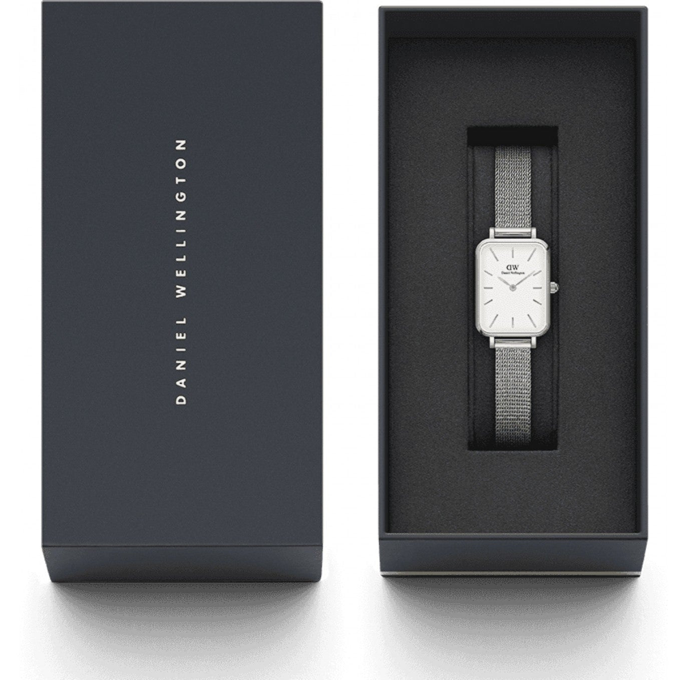 Daniel Wellington Quadro Unitone Silver Dial Silver Mesh Strap Watch For Women - DW00100486