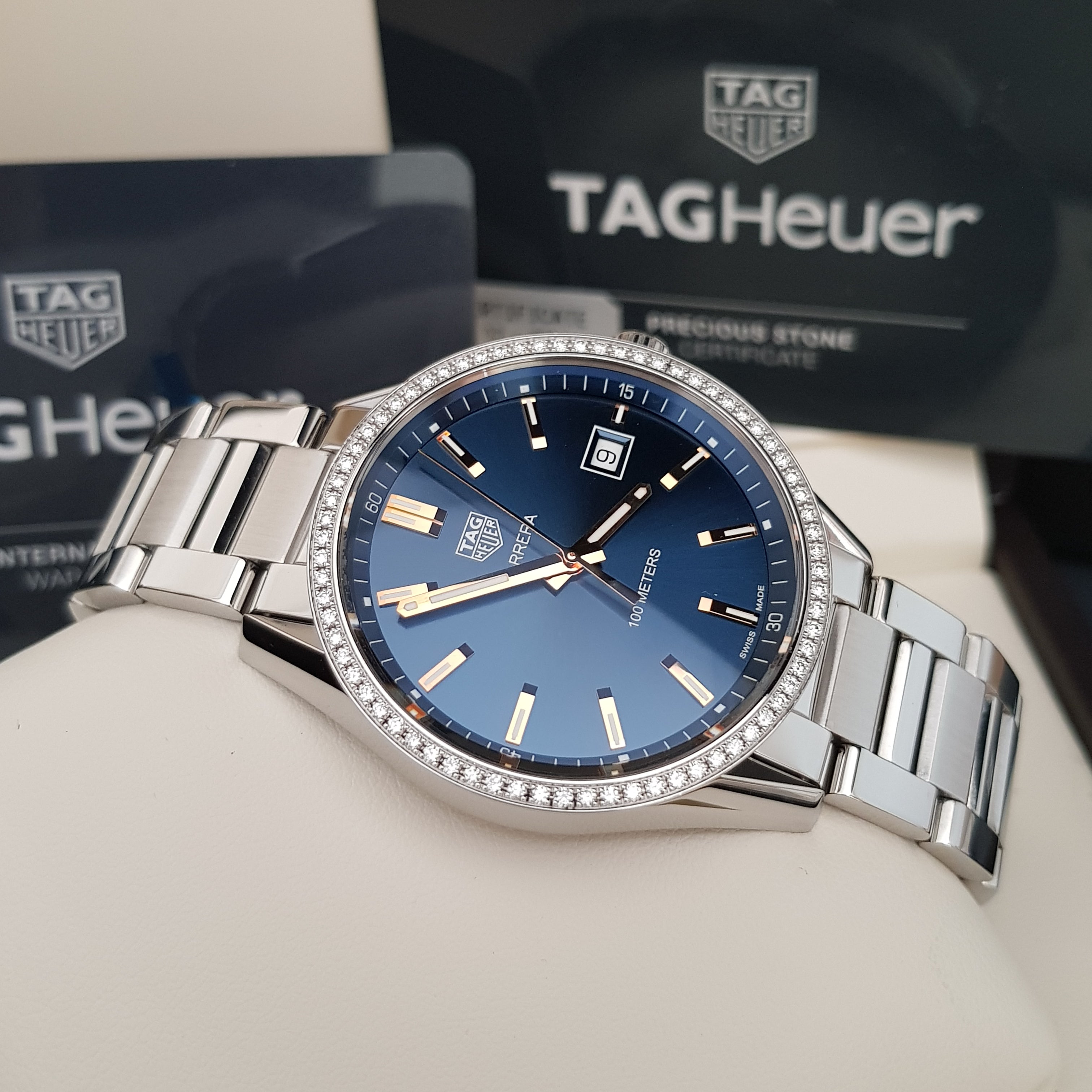 Tag Heuer Carrera Quartz Diamonds Blue Dial Silver Steel Strap Watch for Women - WAR1114.BA0601