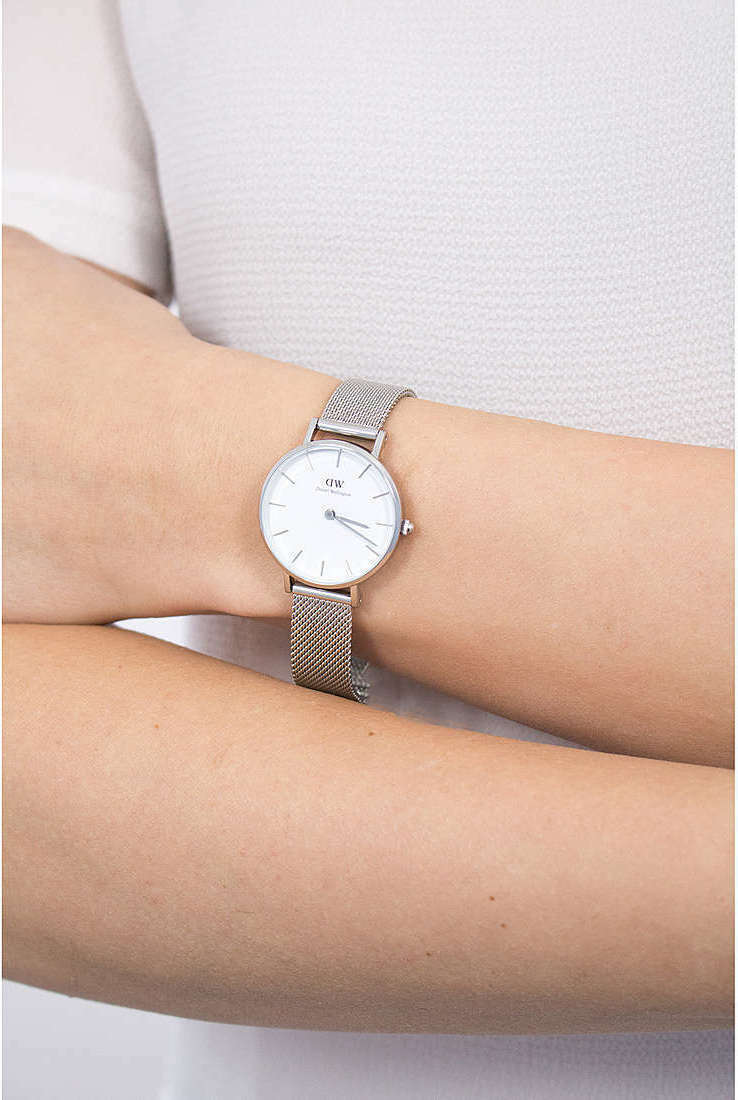 Daniel Wellington Petite Sterling White Dial Silver Mesh Bracelet Watch For Women - DW00100220