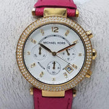 Michael Kors Parker Chronograph White Dial Pink Leather Strap Watch for Women - MK2297