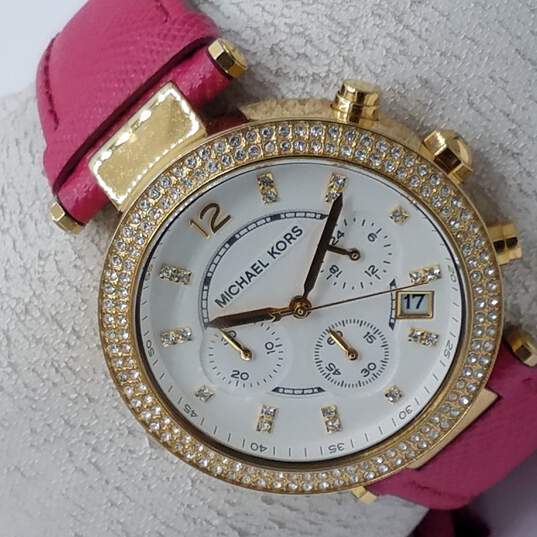 Michael Kors Parker Chronograph White Dial Pink Leather Strap Watch for Women - MK2297