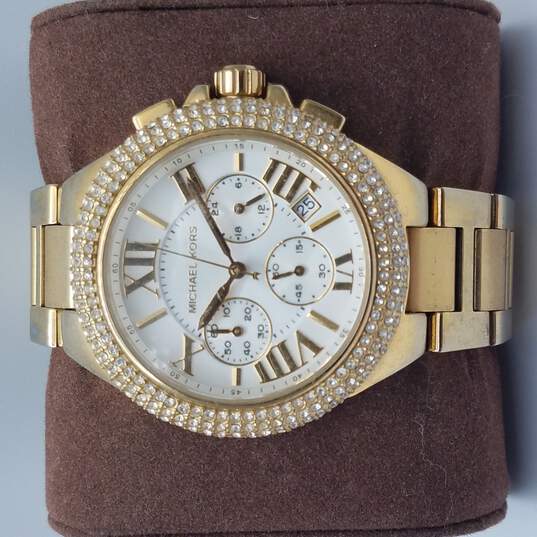 Michael Kors Camille Silver Diamonds Dial Gold Steel Strap Watch for Women - MK5756