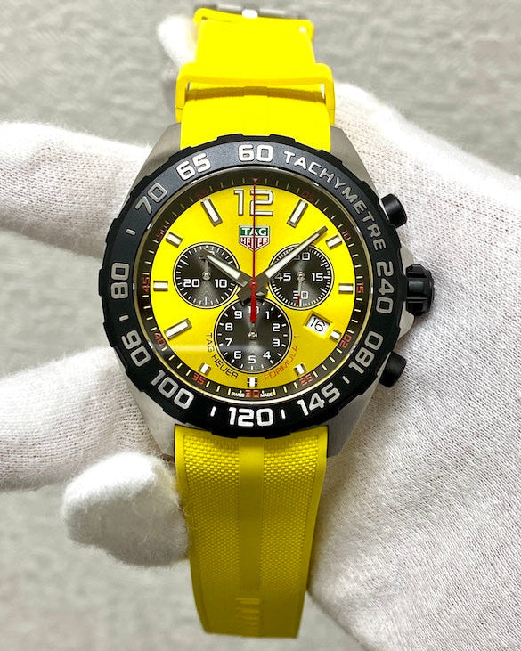 Tag Heuer Formula 1 Chronograph 41mm Yellow Dial Yellow Rubber Strap Watch for Men - CAZ101AM.FT8054