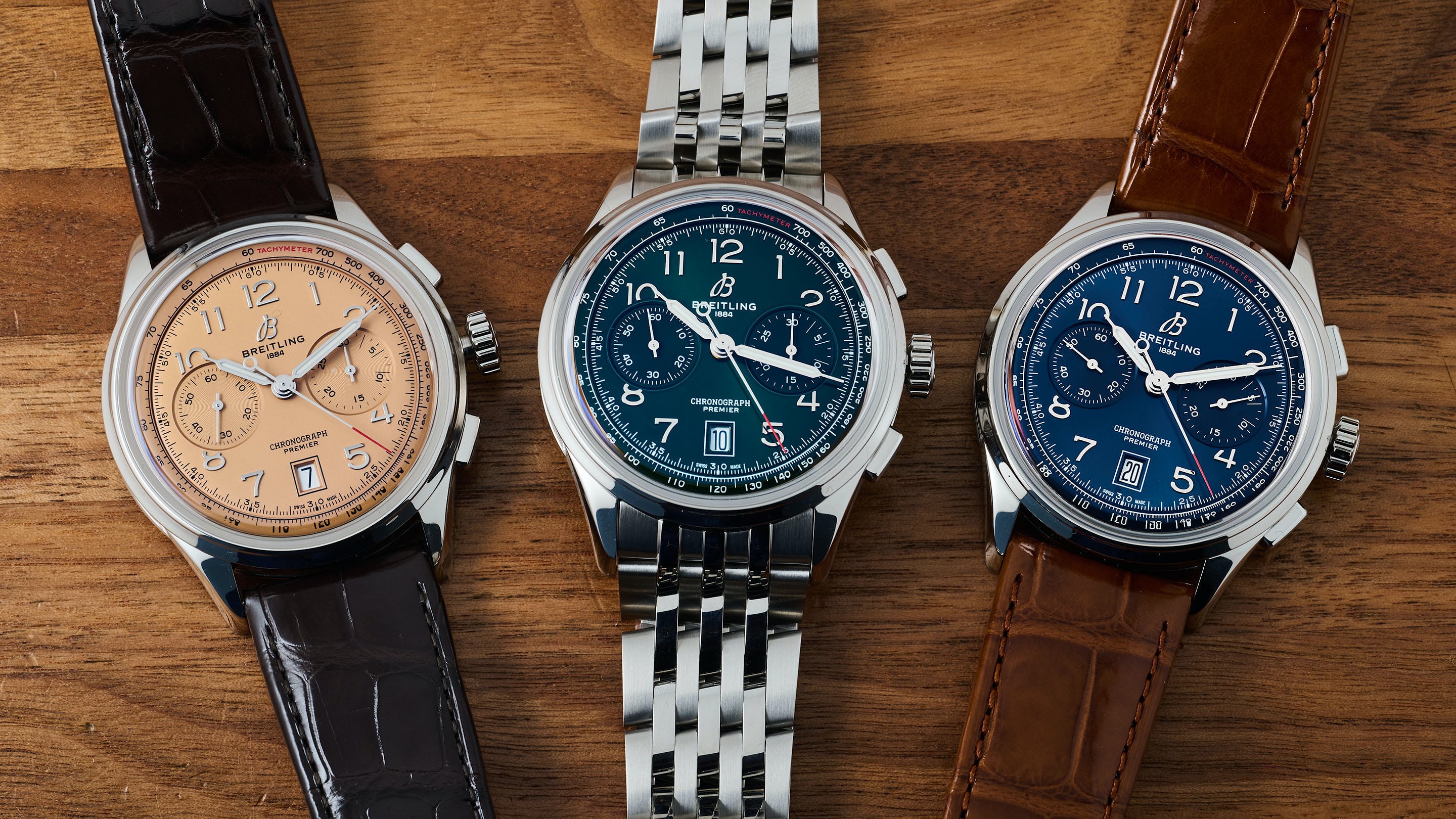 Breitling Premier B01 Chronograph 42 Beige Dial Brown Leather Strap Watch for Men - AB0145331K1P1