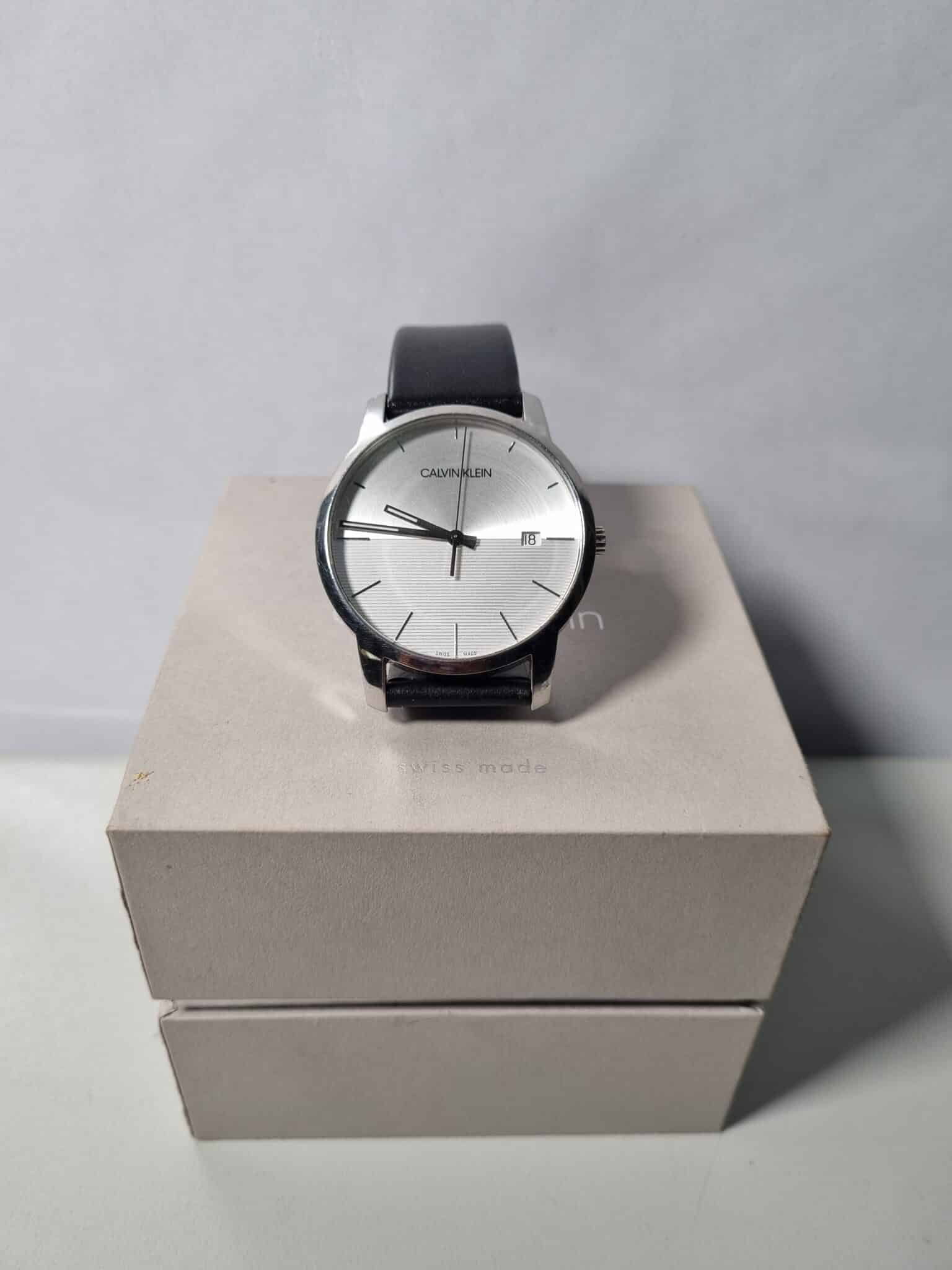 Calvin Klein City White Dial Black Leather Strap Watch for Men - K2G2G1CD