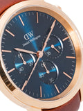 Daniel Wellington Iconic Chronograph Blue Dial Brown Leather Strap Watch For Men - DW00100639